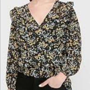 Express floral prints metallic wrap sheer top size sp